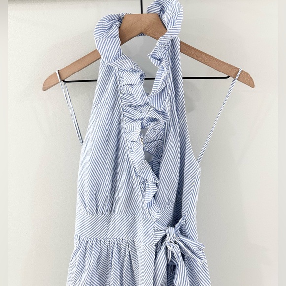 Southern Frock Ruffle Wrap Dress Blue Seersucker Size 0 - Picture 2 of 6